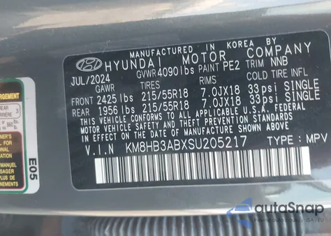 2025 Hyundai Kona Sel из США, поврежденный, VIN KM8HB3ABXSU205217